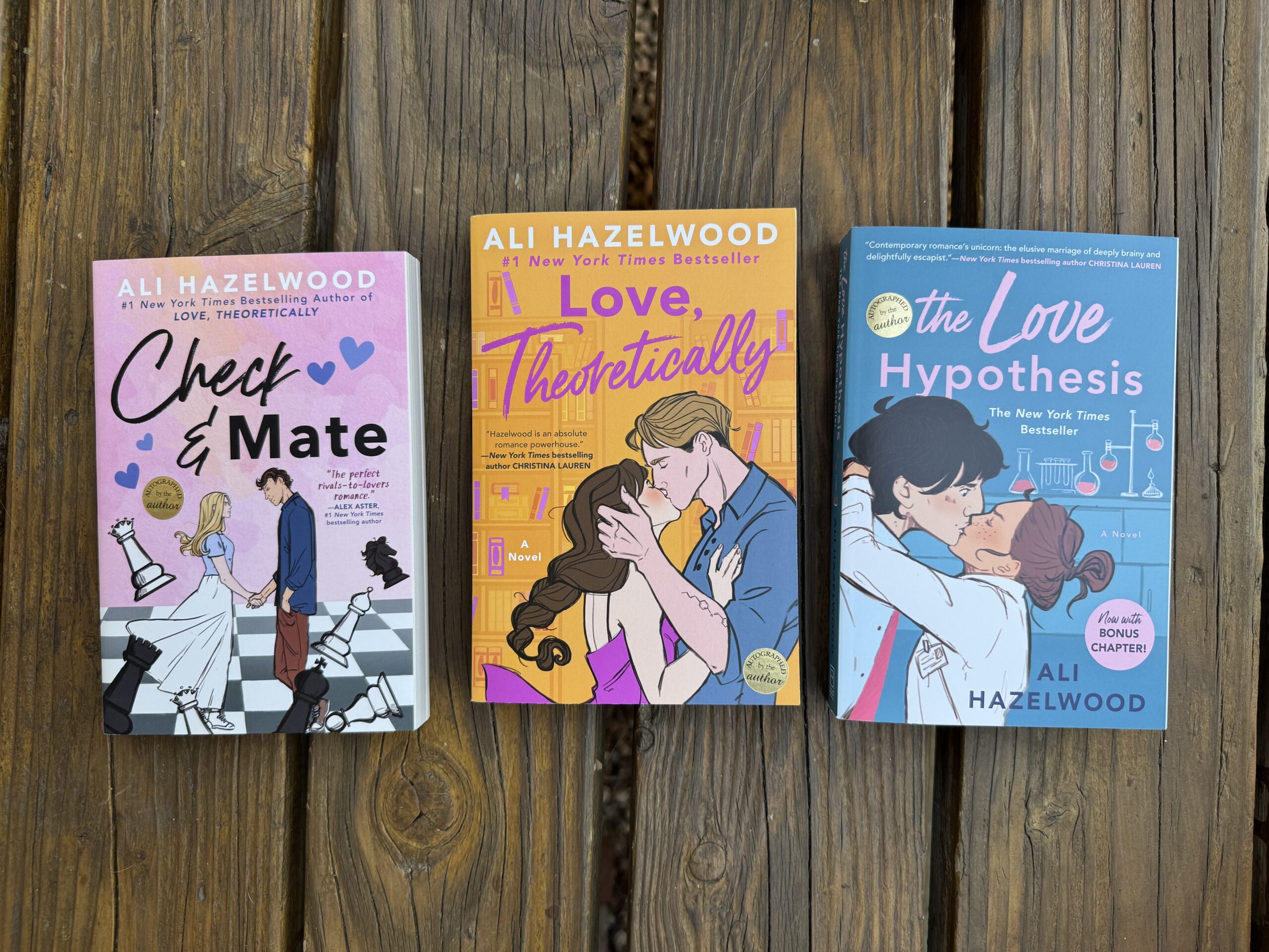 Three Romances by Ali Hazelwood: The Love Hypothesis; Check & Mate; and Love, Theoretically